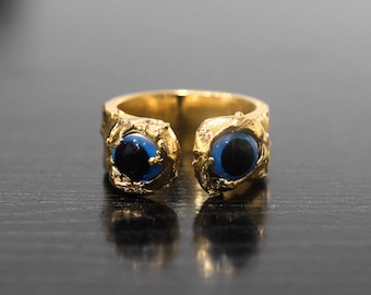 Blue Evil Eye Gemstone Ring - Stacking Ring - Wedding Ring - Gift For Her - Christmas Ring - Minimalist Jewelry \ Protection Ring \ Art Ring