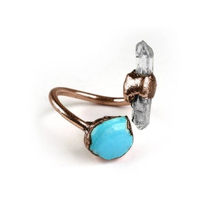 Turquoise Ring | Rose Gold Ring | Crystal point Ring | Gift For Her | Gift For Women | Rings For Women | Snake Ring | Gemstone Ring