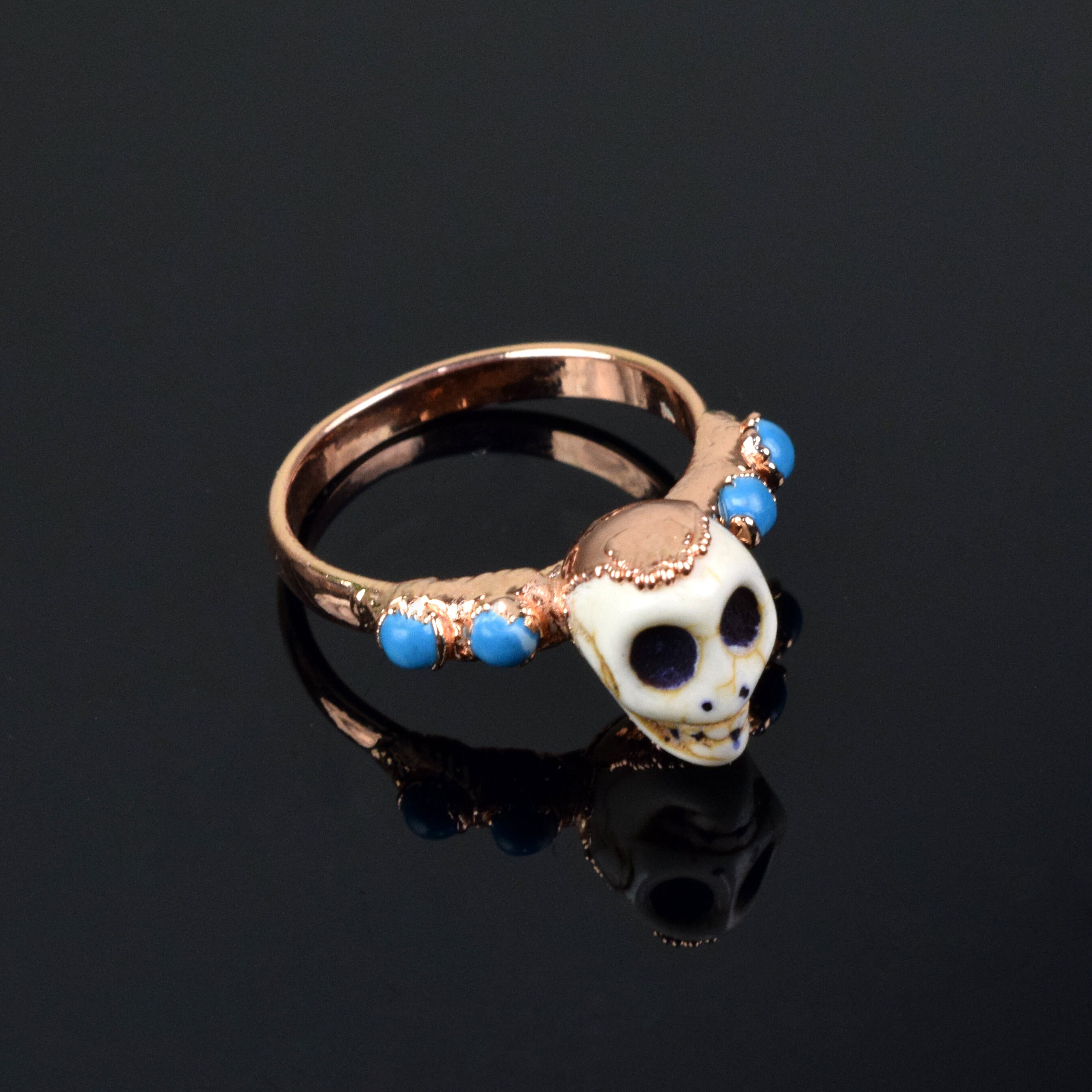 Natural Turquoise Skull Ring  Beads Ring  Anniversary Ring
