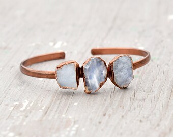 Natural Moonstone Cuff Bracelet, Raw Anniversary Gift