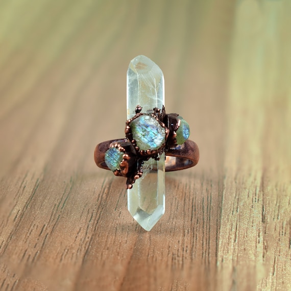 Anello di cristallo Anello di labradorite Anello multipietra Anello elettroformato Anelli vintage Anello con pietra preziosa antica Anello fatto a mano Anello per donna Etsy Italia