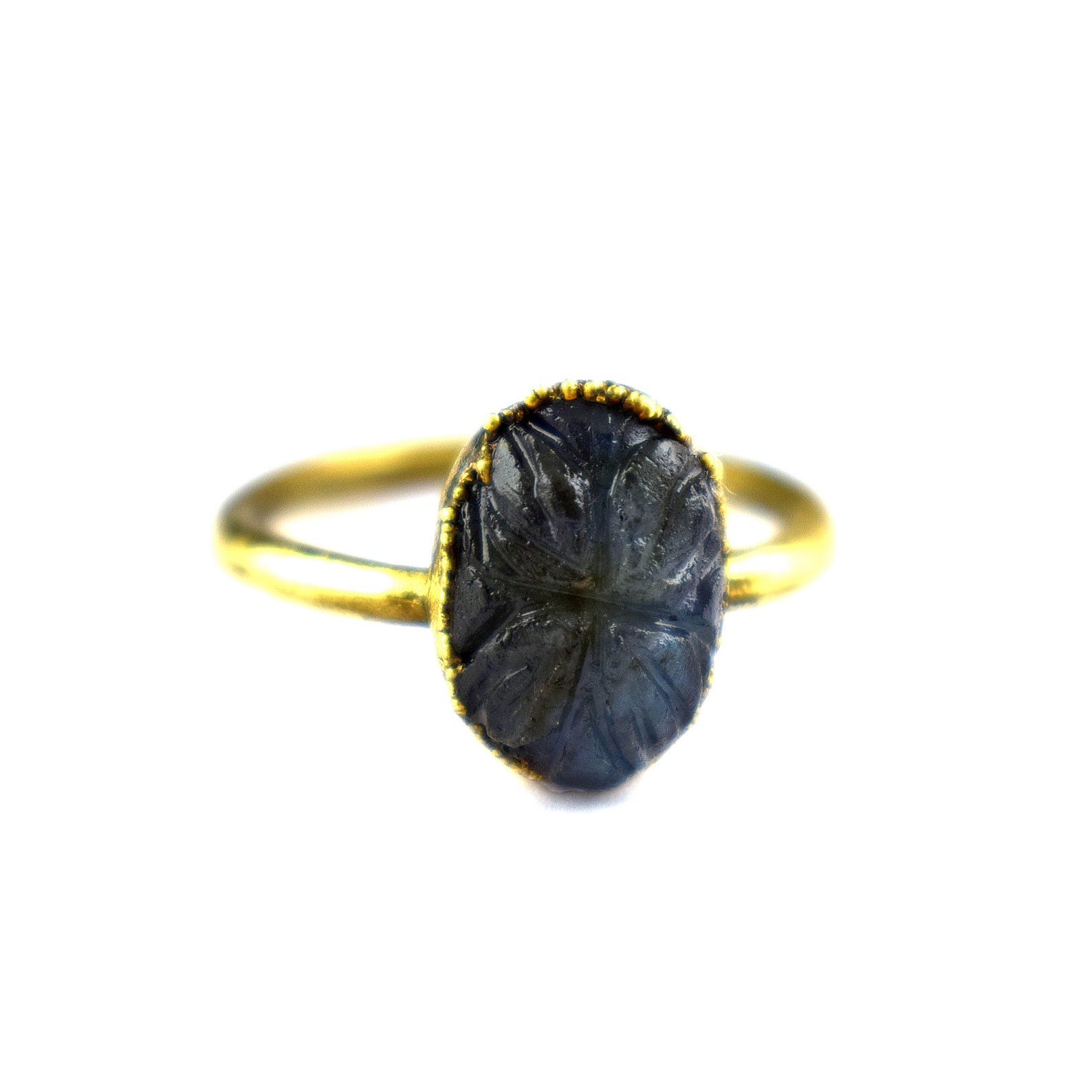 Labradorite Carved Gemstone Ring Oval Shape Ring Gold Etsy