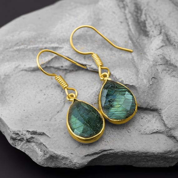Boucles D'oreilles En Spectrolite (Labradorite) Naturelle - Pierres Non Traitées, Style Zen