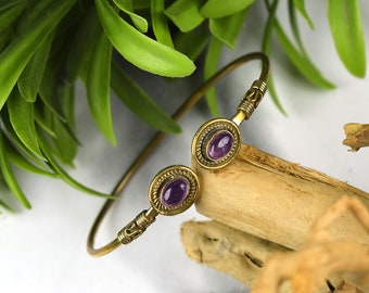 Natural Purple Amethyst Brass Bangle \ Gemstone Bangle \ Cuff Bangle \ Multi Stone Bangle \ Bangle For Her \ Open Bangle \ Adjustable Bangle