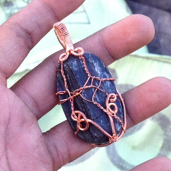 Black Tourmaline Pendant Necklace Tree of Life Wire Wrapped