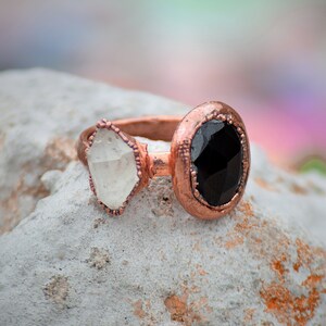 Natural Herkimer & Black Onyx Ring \ Gemstone Ring \ Rough Stone Ring \ Cut Stone Ring \ Brass Jewelry \ Handmade Ring \ Anniversary Ring