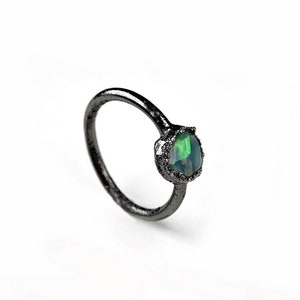 Natural Raw Fire opal ring, Ethiopian opal ring, Rough opal jewelry, Electroplated Ring, Australian opal ring, Handmade Ring, Ring For Women Black Polish