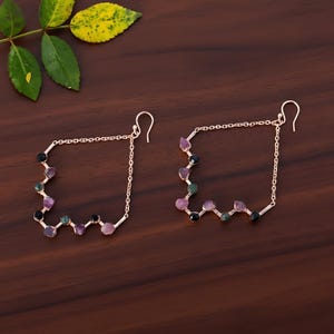 Rohe Multi Turmalin Ohrringe - Rohe Turmalin Ohrringe - Baumeln Haken Ohrring - Ketten Ohrring - Valentinstag Schmuck - Edelstein Ohrringe