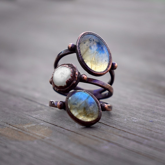 Bague Femme En Labradorite - Pierre Naturelle - Taille Non Spécifiée - Occasion