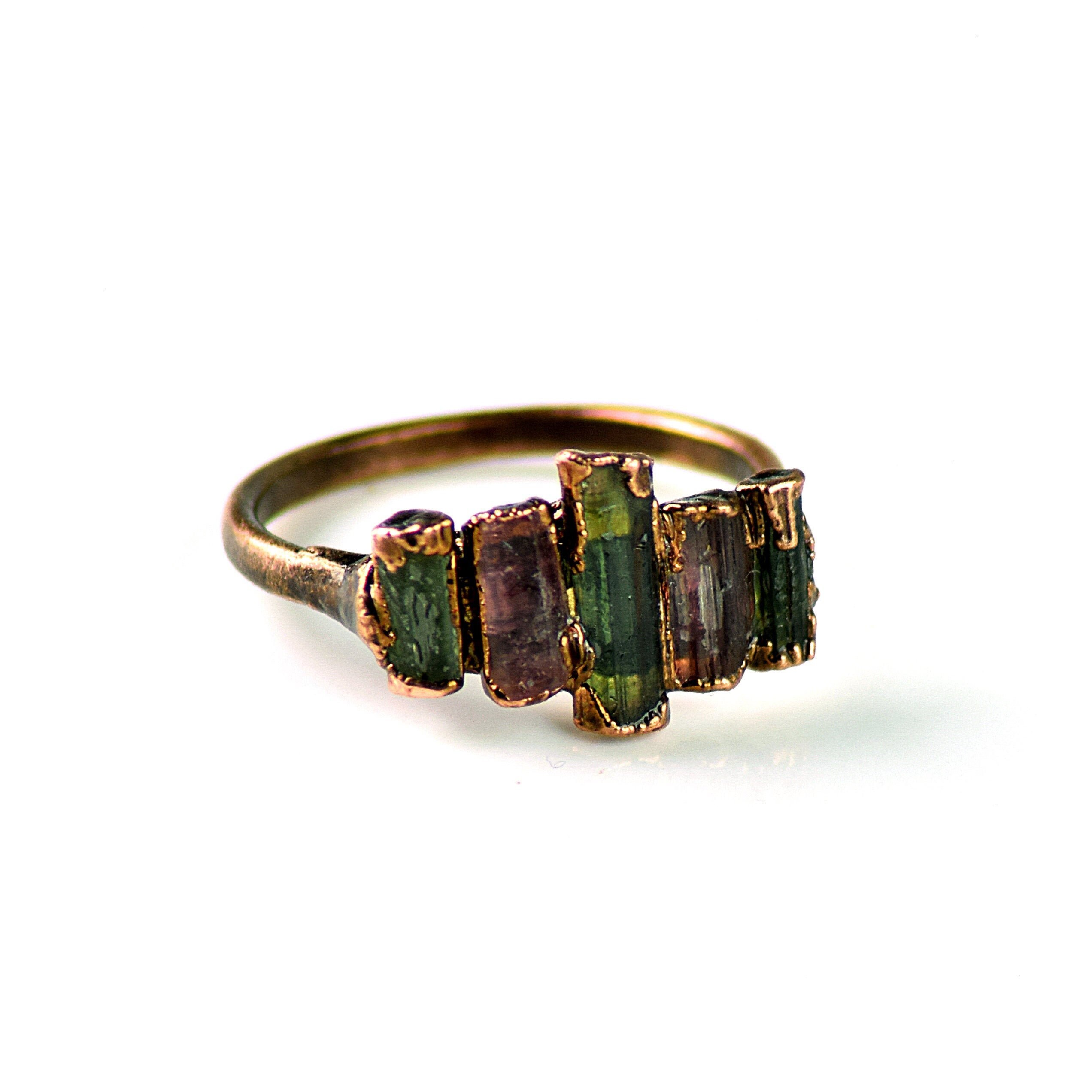 Multi Tourmaline Ring | Rough Stone Ring | Verklaring Ring | Edelsteen Ring | Koperen Ring | Stapelbare ring | Ring voor vrouwen | Handgemaakte Ring
