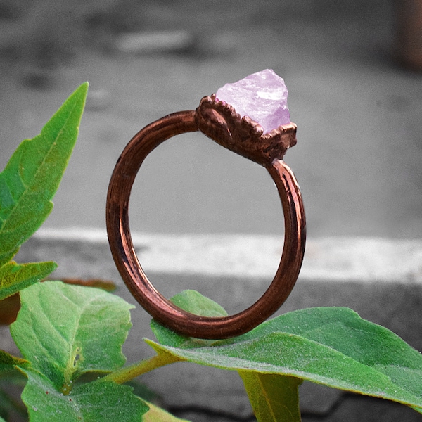 Natural Rose Quartz Gemstone Ring \ Gemstone Ring \ Brass Ring \ Womens Ring \ Rings For Women \ Handmade Ring \ Solitaire Ring \ Boho Rings