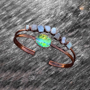 Natural Labradorite & Glass Opal Bracelet \ Gemstone Bracelet \ Cuff Bracelet \ Handmade Bracelet \ Minimalist Bracelet \ Bracelet For Women