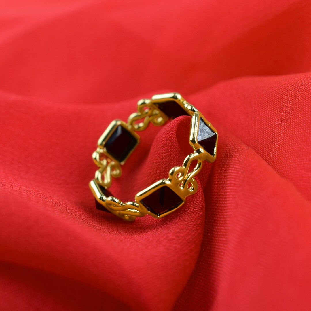 Natural Black Onyx Eternity Wedding Band Expansive Ring Princess Cut