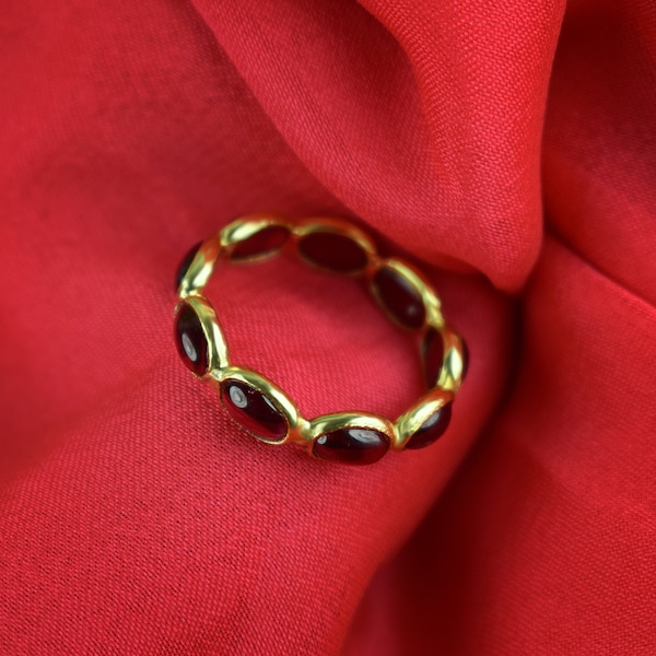 Granat Ring | Cabochon Stein Ring | Edelstein Ring | Galvanisierter Ring | Ring Für Frauen | Roségold Ring | Ovaler Ring |
