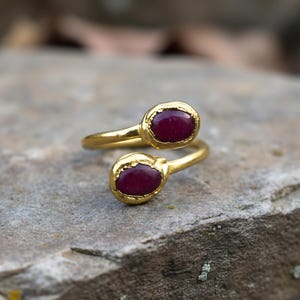 Handmade 18k Gold Vermeil Ruby Ring, Open Toi et Moi Design