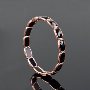 Bracciale Bangle in pietra onice nera sfaccettata / Bracciale in pietra preziosa / Bracciale fatto a mano / Bracciale in ottone / Gioielli in ottone / Bracciale Boho / Regalo per le donne Rose Gold