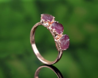 Raw Ruby Copper Electroformed Ring | July Birthstone Gemstone Jewelry
