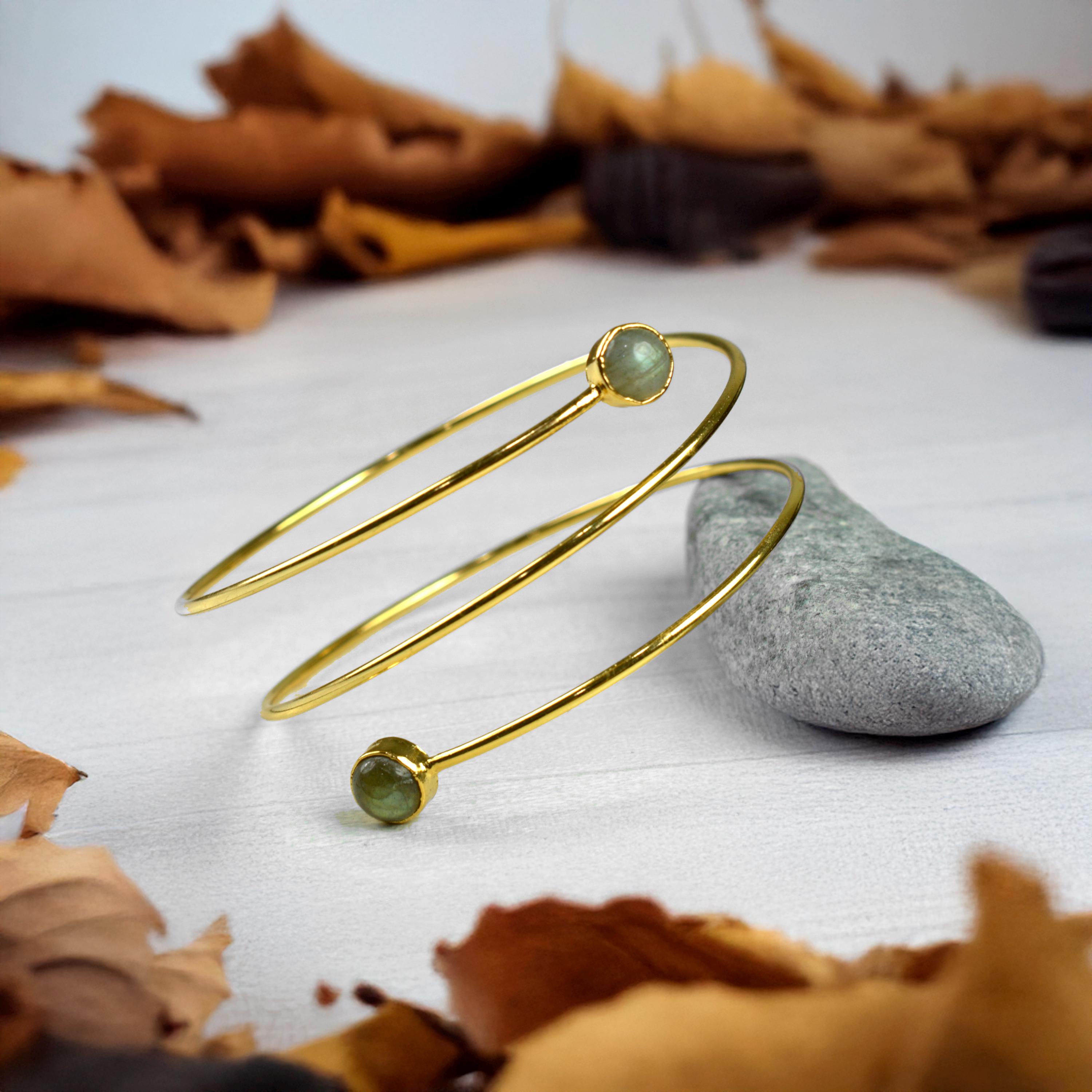 Labradorite Spring Design Bracelet \ Natural Stone Bracelet \ Dainty Bangle \ Wedding Bangle \ Snake Bracelet \ Cuff Bracelet \ Gift Jewelry