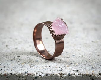 Natural Pink Rose Quartz Gemstone Ring - Stackable Ring - Unisex Ring - Handmade Jewelry - Gifts For Her - Rings For Women \ Wedding Ring