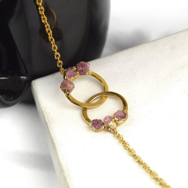 Natural Pink Tourmaline Gemstone Bracelet \ Stone Bracelet \ Birthstone Bracelet \ Chain Bracelet \ Rope 24k Chain Bracelet \ Gift For Her