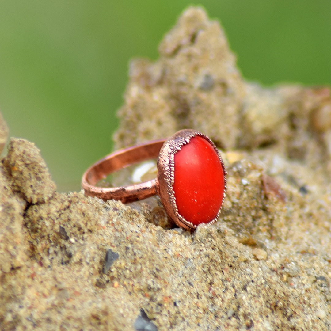 Buy Red Coral Gemstone Ring Brass Ring Brass Jewelry Handmade Jewelry  Dainty Ring Rings for Women Stackable Ring Gift for Her Online in 