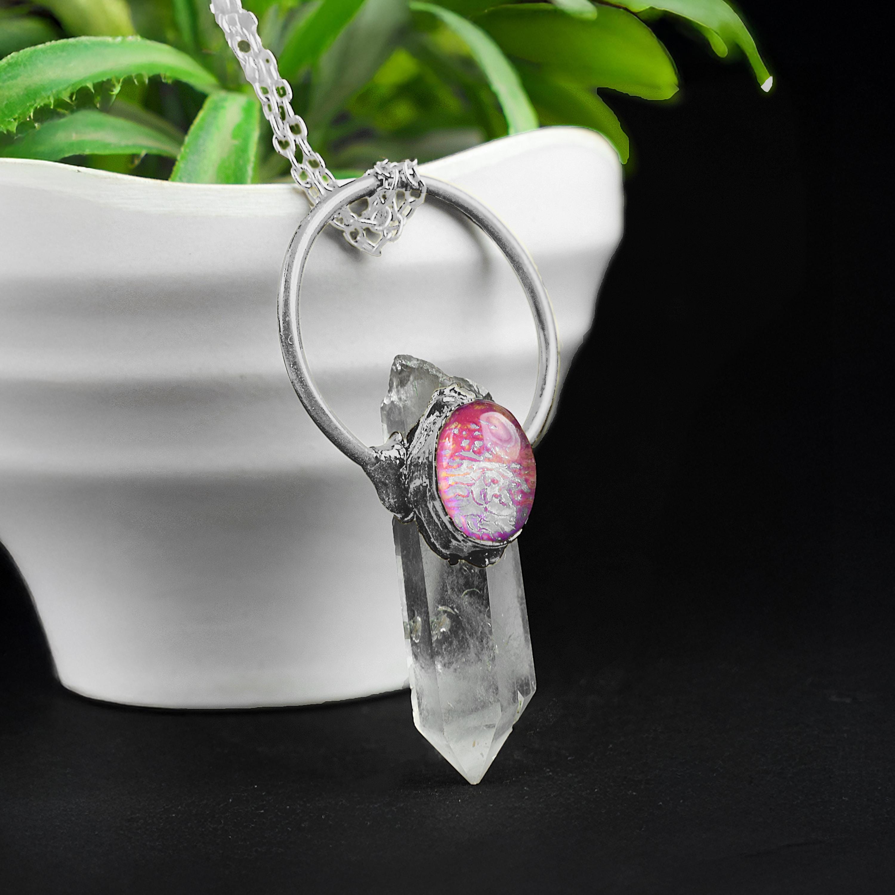 Natural Crystal Glass Opal Gemstone Necklace Pointed Stone Necklace  Birthstone Necklace Necklace For Her Healing Necklace