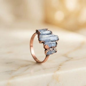 Natural Kyanite Electroformed Ring - Raw Gemstone Statement Ring-  Boho Birthstone Jewelry for Women