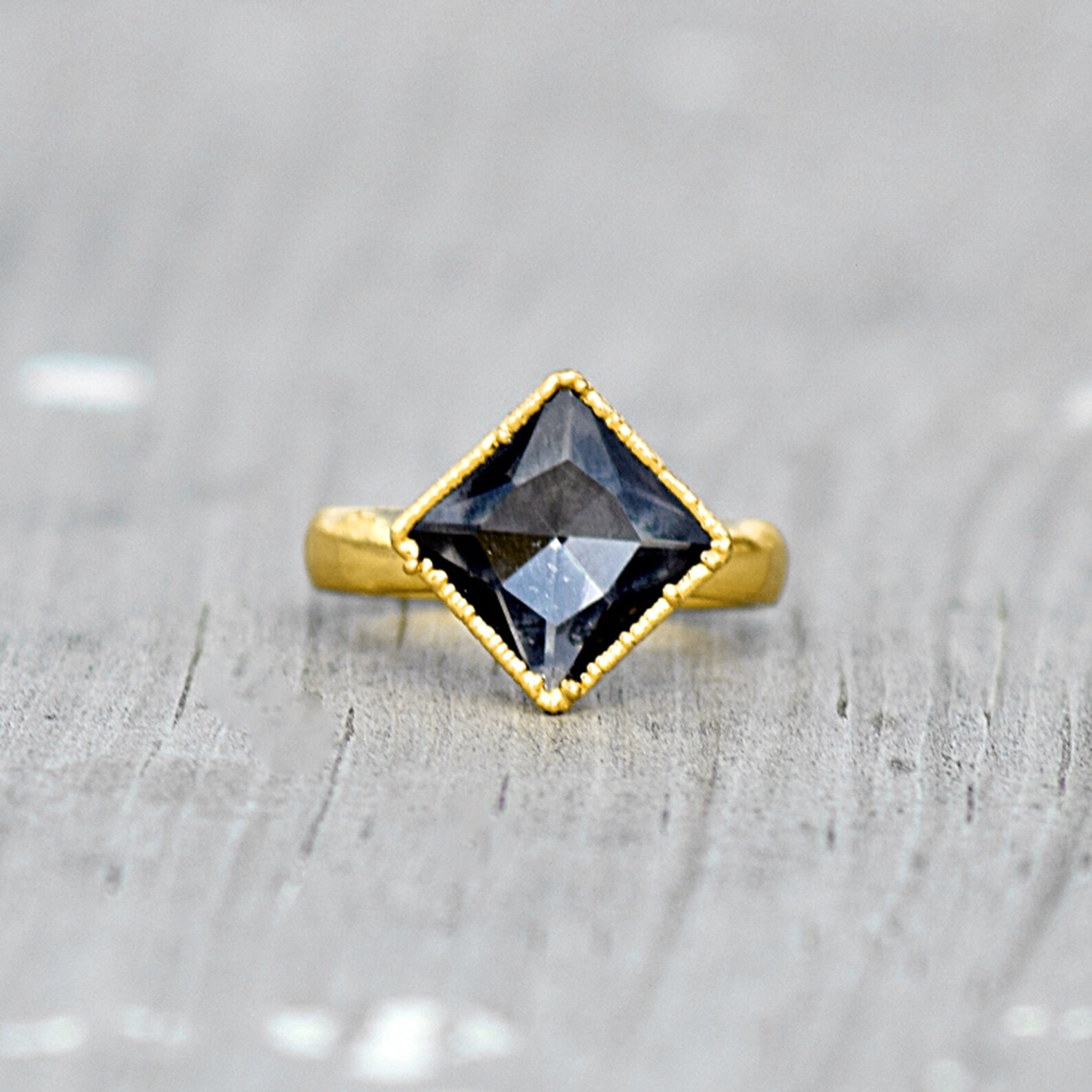 Black Onyx Hydro Ring Princess Cut Square Ring Gemstone - Etsy