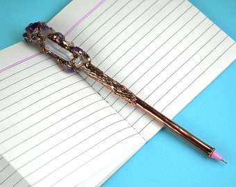 Natural Amethyst & Crystal Pen | Brass Pen | Luxury Pen | Antique Unique Pen | Ballpoint Pens | Refillable Pens | Ball Pens | Jewelry Pens