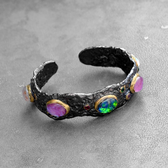 Handmade Glass Opal Bangle Bracelet Metal Bangle Bangle Bracelet