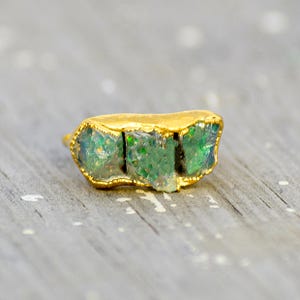 Raw Fire Opal Gemstone Ring, Copper Band, Minimalist Statement Jewelry