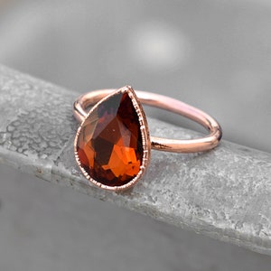 Orange Sapphire Hydro Gemstone Ring \ Cut Stone Ring \ Pear Ring \ Vintage Ring \ Rings For Women \ Dainty Ring \ Gift For Her \ Boho Rings