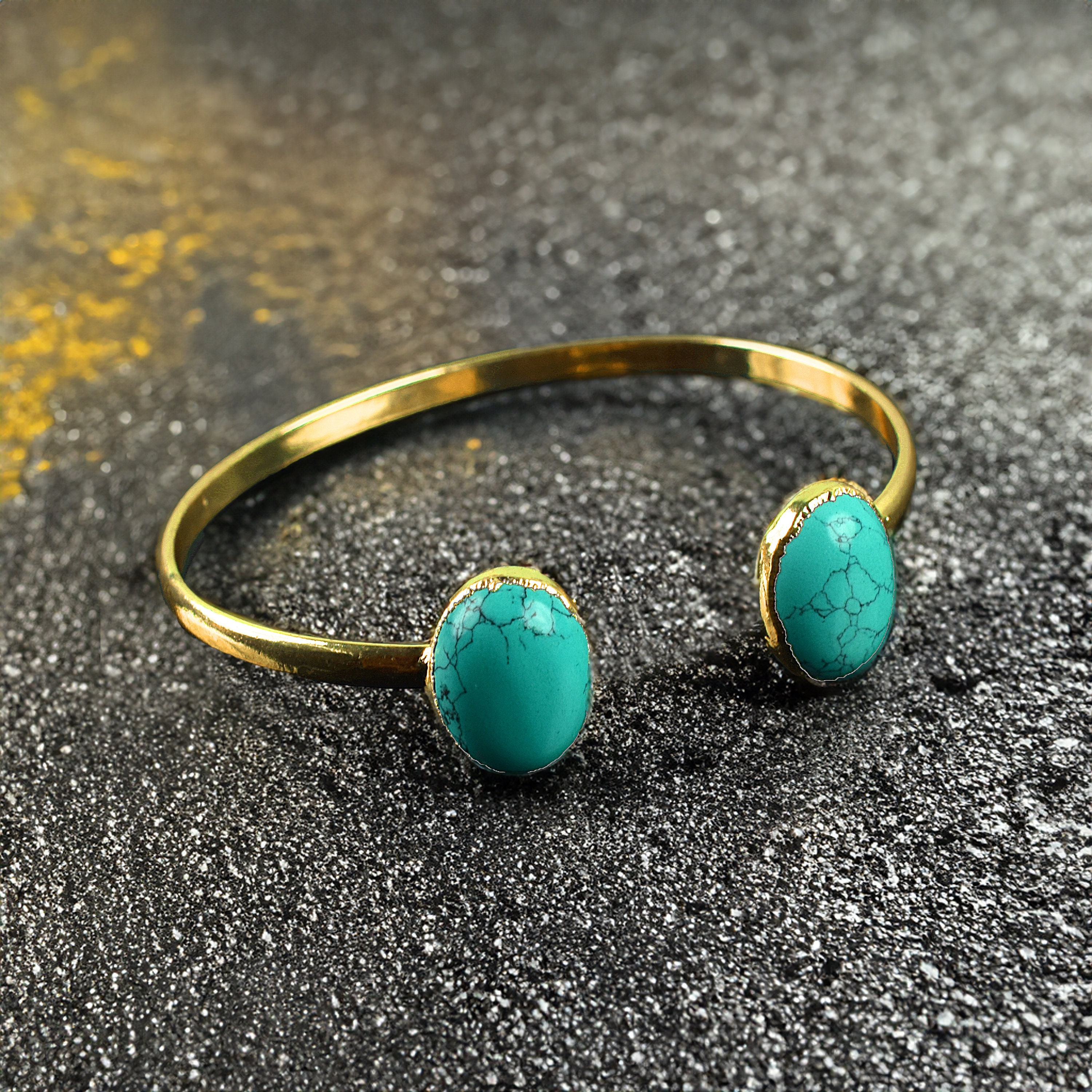 アクセサリー PLOW Spring 4 Stone Bangle Turquoise Turquoise Gemstone Cuff Bracelet – Adjustable Brass Open Bangle
