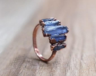 Natural Kyanite Gemstone Electroform Ring \ Stackable Ring \ Statement Ring \ Weddings Ring \ Birthstone Ring \ Rings For Women \ Boho Ring