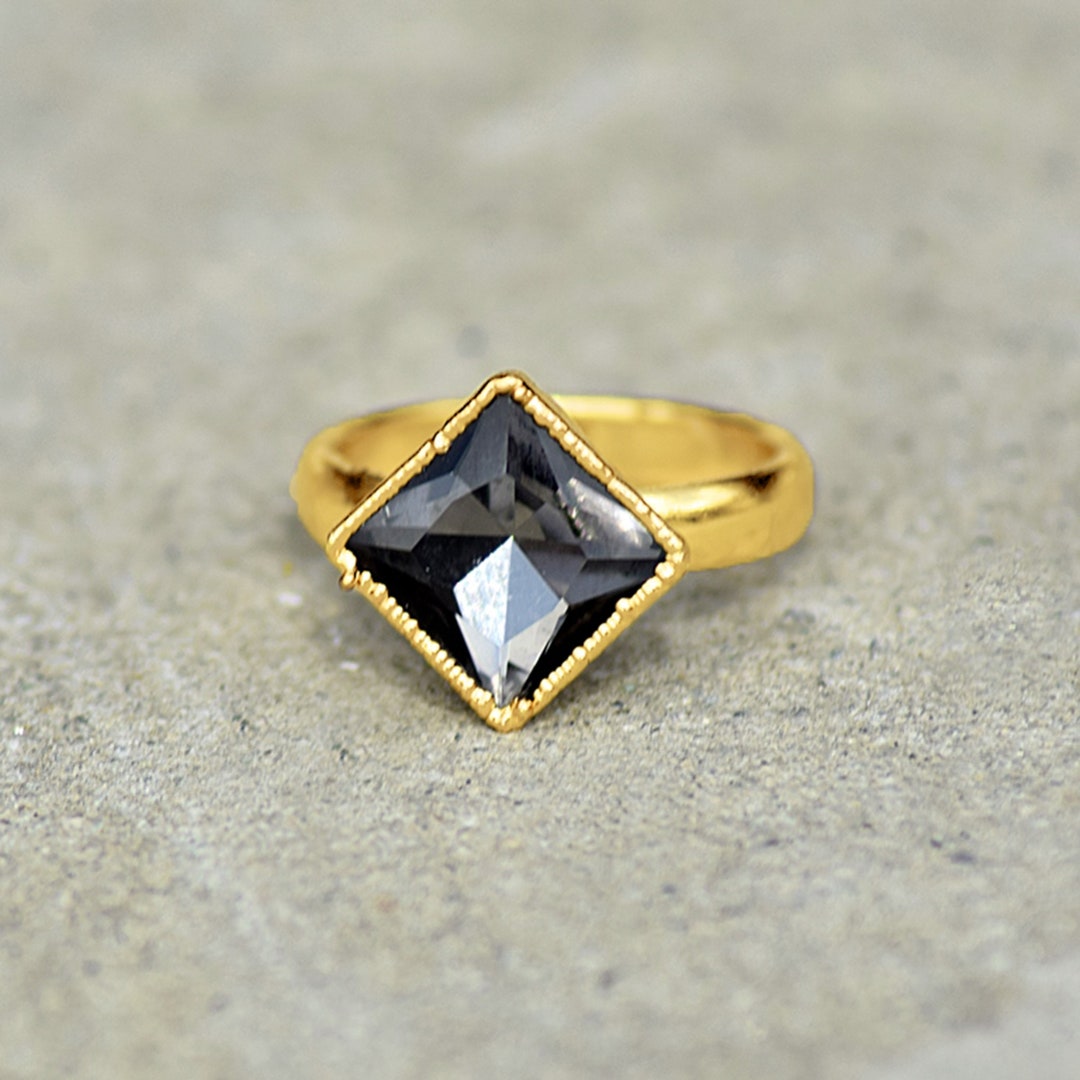 Black Onyx Hydro Ring Princess Cut Square Ring Gemstone - Etsy