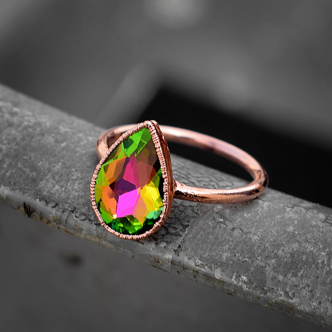 Multi Color Gemstone Ring Crystal Ring Rainbow Hydro Ring Etsy