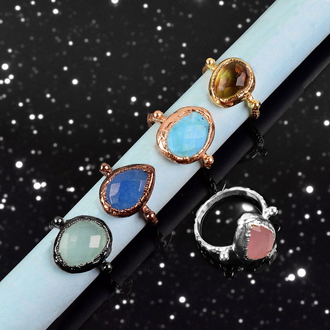 Natural Multi Gemstone Decent Ring \ Turquoise Ring \ Rose Quartz Ring ...