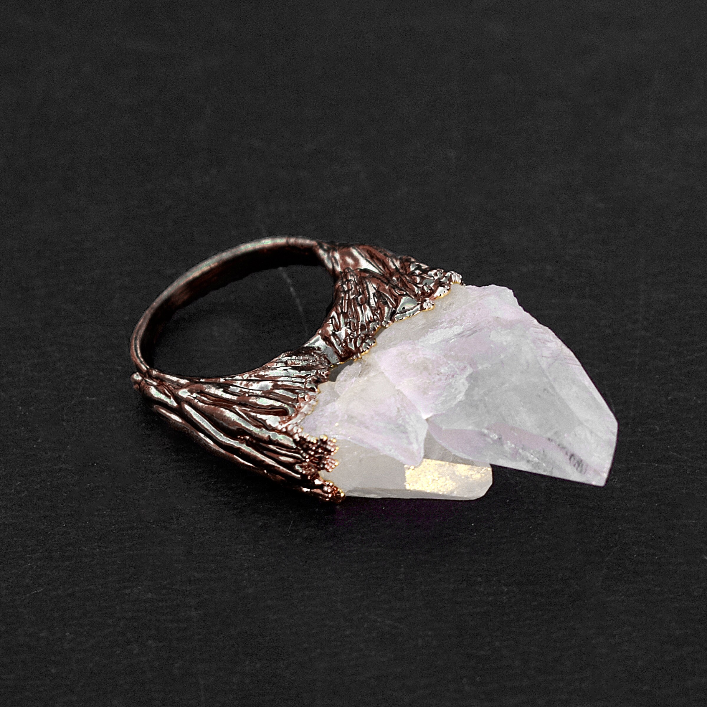 Raw Lager Crystal Ring - Electroplated Copper Statement Ring