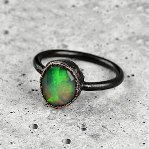 Fire Opal Ring | Oxidized Ring | Gemstone Ring | Opal Ring | Stackable Ring | Gift For Her | Rings For Women | Bridle Ring | Vintage Ring