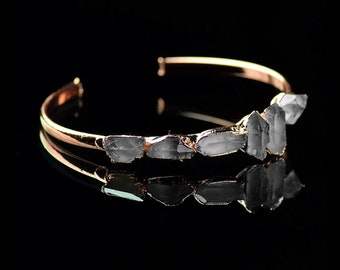 Raw Crystal Copper Cuff Bracelet | White Gemstone Adjustable Bangle