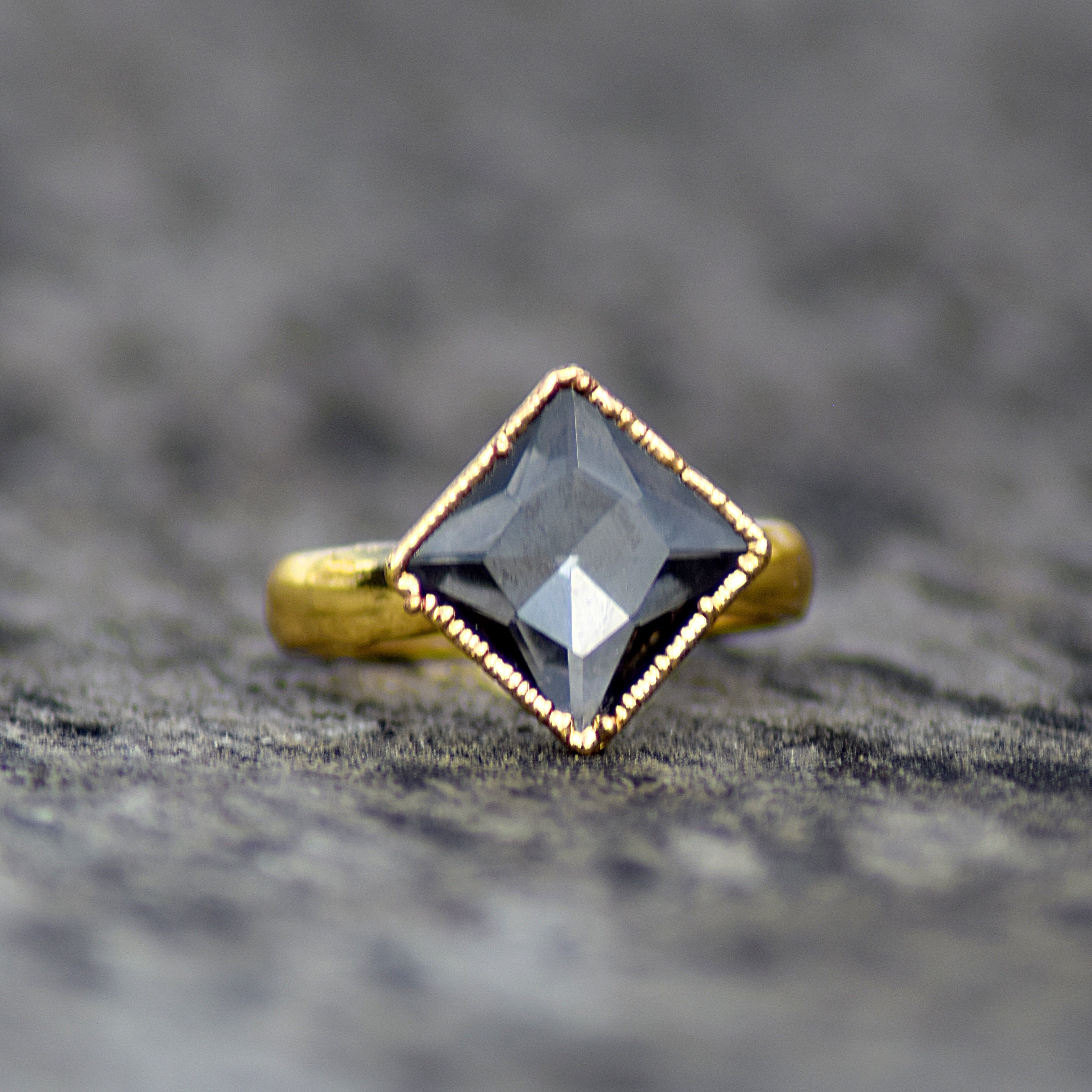 Black Onyx Hydro Ring Princess Cut Square Ring Gemstone | Etsy