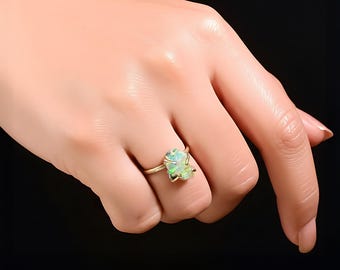 Ruwe opaalring | Ruwe opaalring | Sieraden ruwe opaal | Australische vuuropaalsieraden | Vuuropaal ring | Ruwe Australische opaalring, cadeau