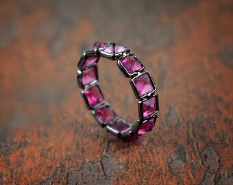 Amethyst CZ Band Ring | Stacking Ring | February Birthstone Ring | Princess Cut Square Ring | Purple Cubic Zirconia Band | Gift For Her