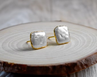 Boucles D'oreilles Anciennes En Argent Massif 925 - Énorme Perle Rose Naturelle - Style Dormeuses