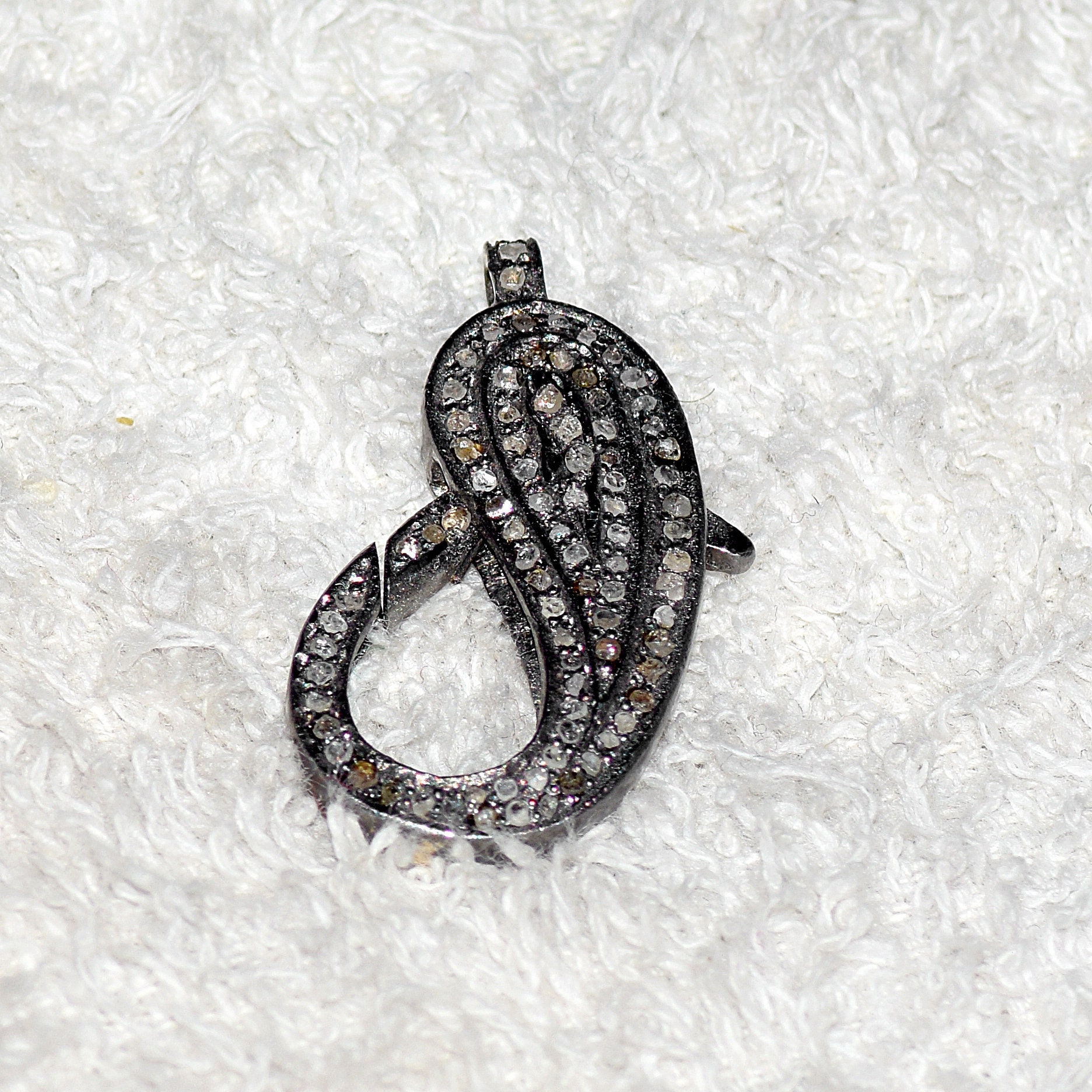 Natural Pave Diamond Lobster Clasp Lock 925 Sterling Silver Etsy