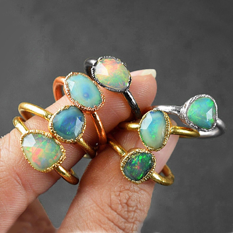 Natural Raw Fire opal ring, Ethiopian opal ring, Rough opal jewelry, Electroplated Ring, Australian opal ring, Handmade Ring, Ring For Women image 1