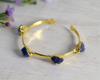 Natural Tanzanite Gemstone Bangle Bracelet \ Cuff Bracelet \ Adjustable Bracelet \ Copper Jewelry \ Raw Stone Bracelet \ Birthstone Bracelet