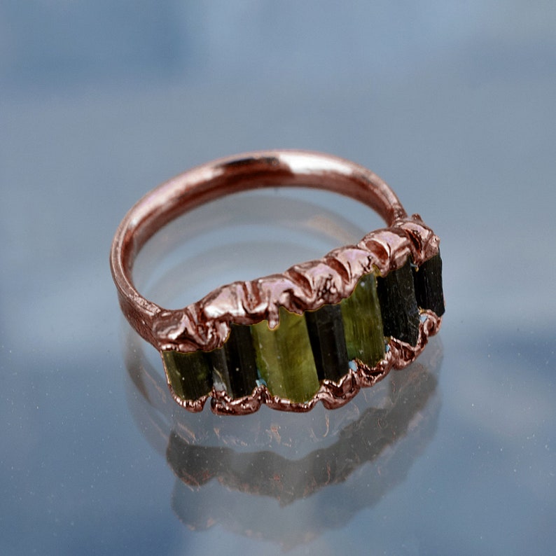 Multi Tourmaline Pencil Gemstone Ring Raw Stone Ring Statement Ring Statement Ring Womens Ring Stackable Ring Rings For Women Copper Antique