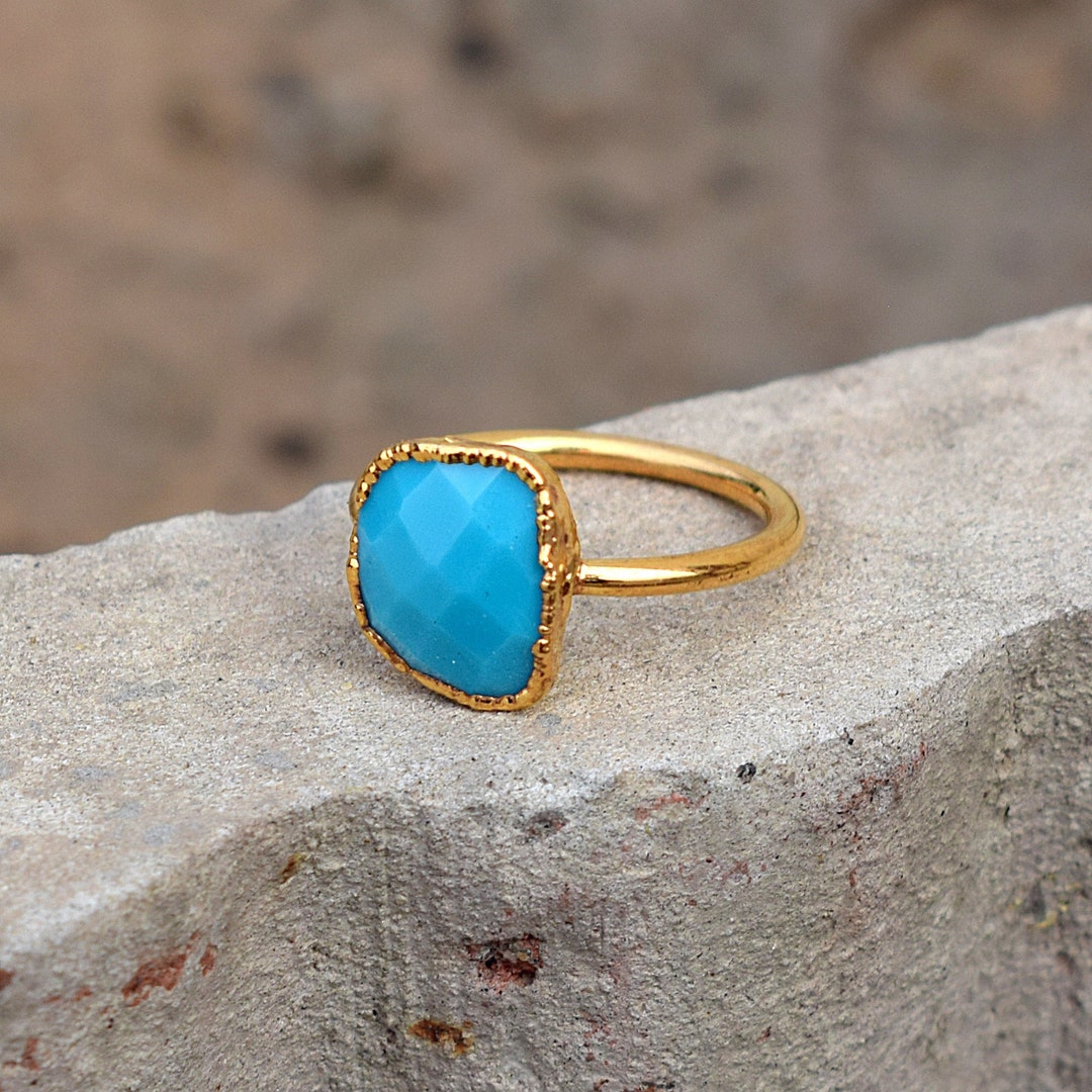 Palish Rong Gold Polish Copper Ring – Turquoise Hydro Gemstone, Vintage Style - Etsy