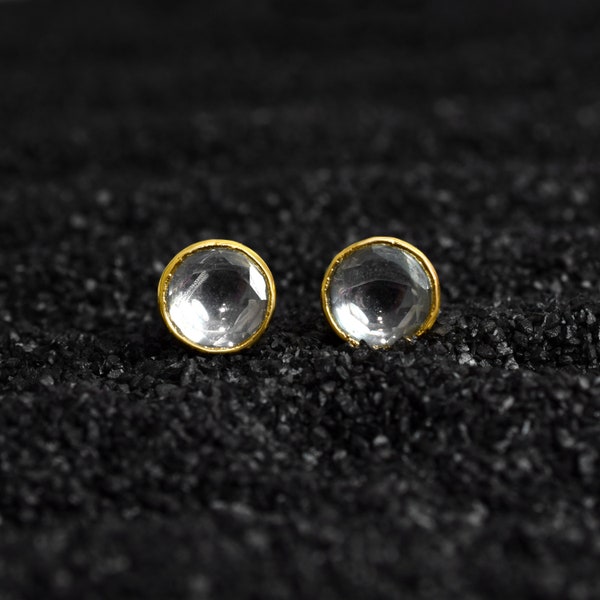 Natural Crystal Clear Polki Gemstone Stud Earrings \ Anniversary Earrings \ 10mm Stud \ Statement Earrings \ Round Stud \ Tiny Earrings